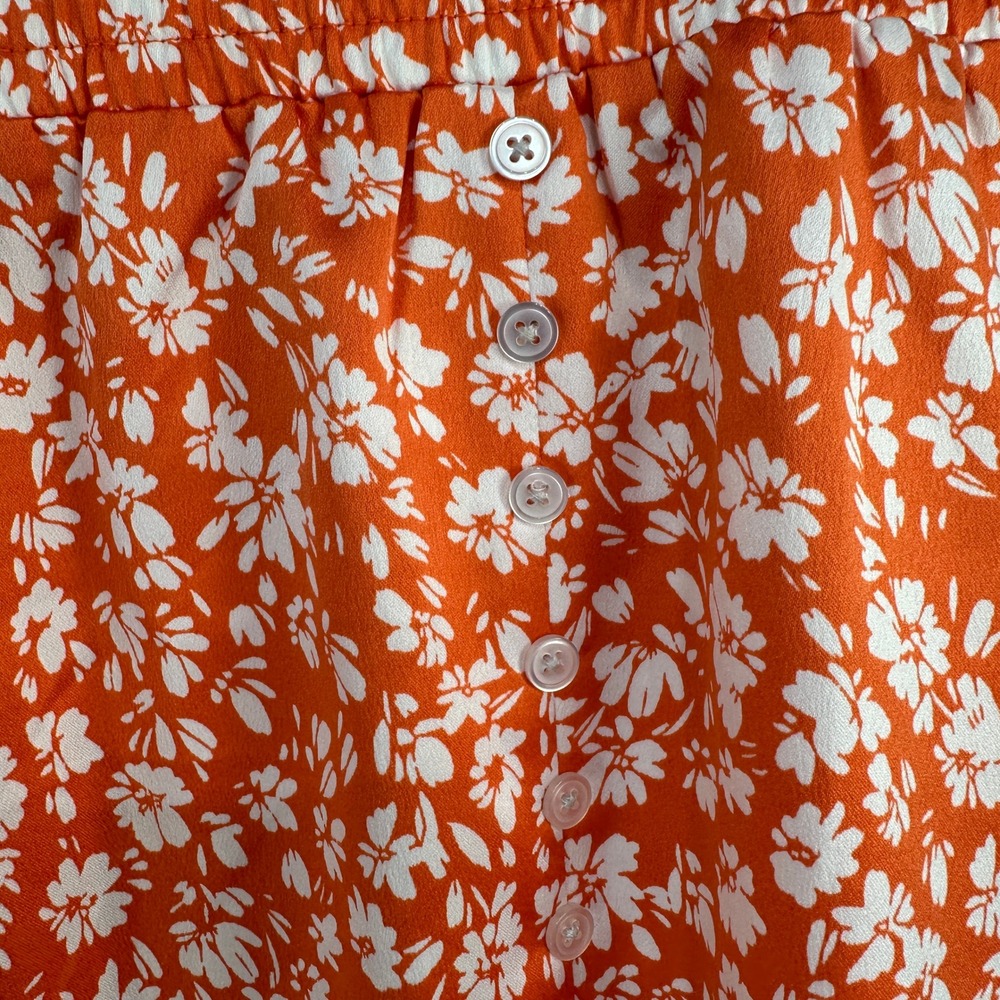 Loft Outlet‎ Petite Orange White Floral Side Slit Button Midi Skirt MP - Picture 5 of 6